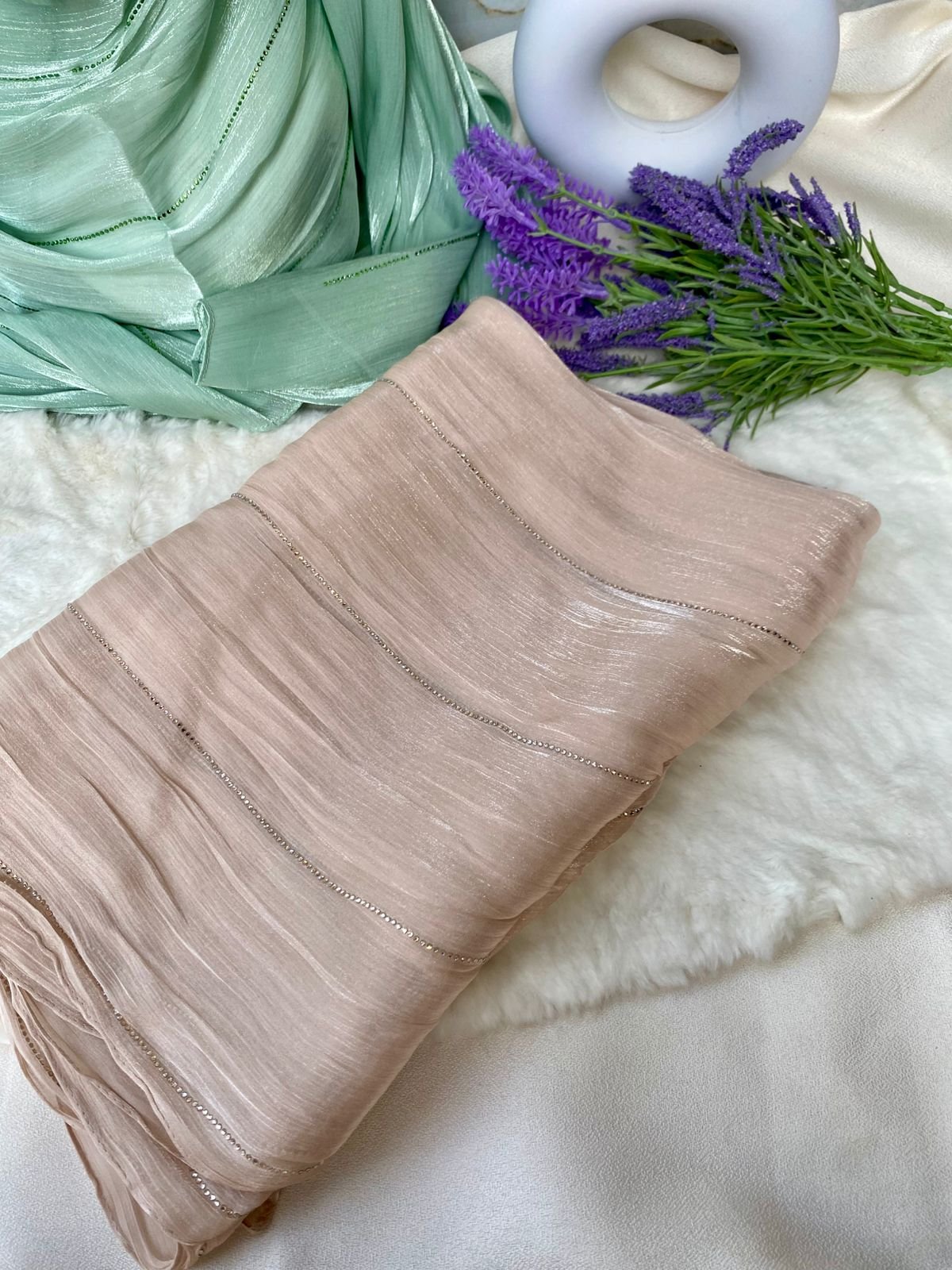 Zimichu Stone Work Hijab Beige 113 Zimichu Stone Work Hijab 113 - Image 1