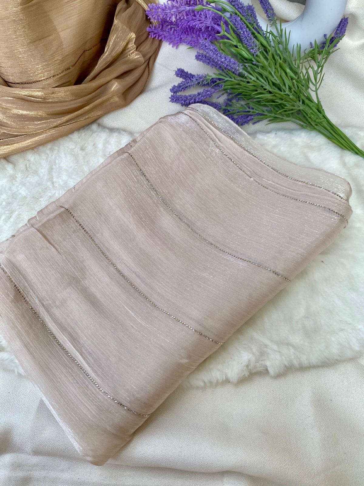 Zimichu Stone Work Hijab Light Beige 102 Zimichu Stone Work Hijab 102 - Image 1